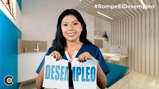 Imagen de mujer profesional con el letrero rompiendo el desempleo